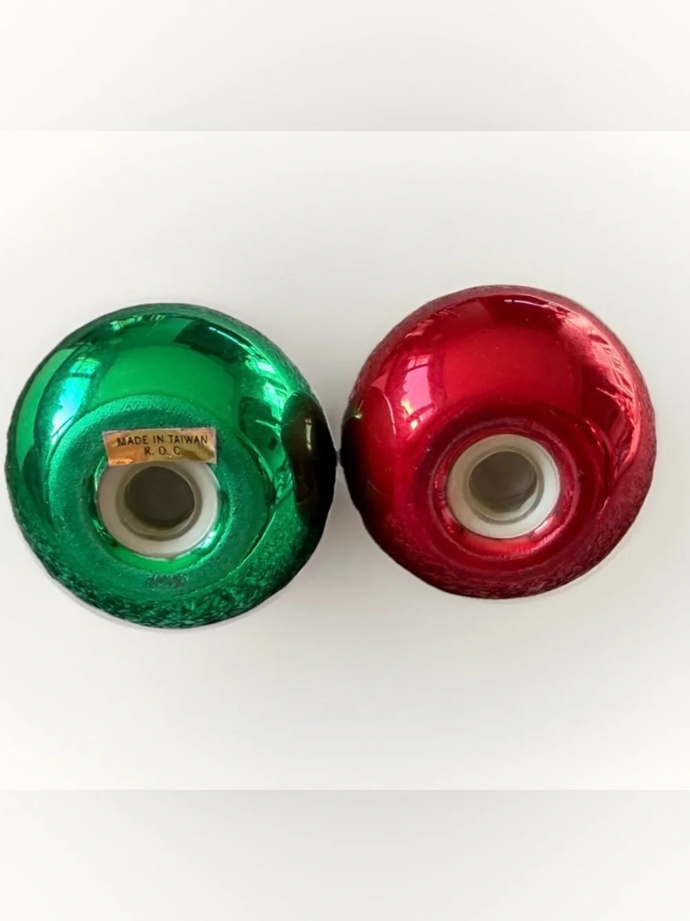 Vintage Christmas Ornament Salt Pepper Shakers Set Red Green Shiny Brite Style